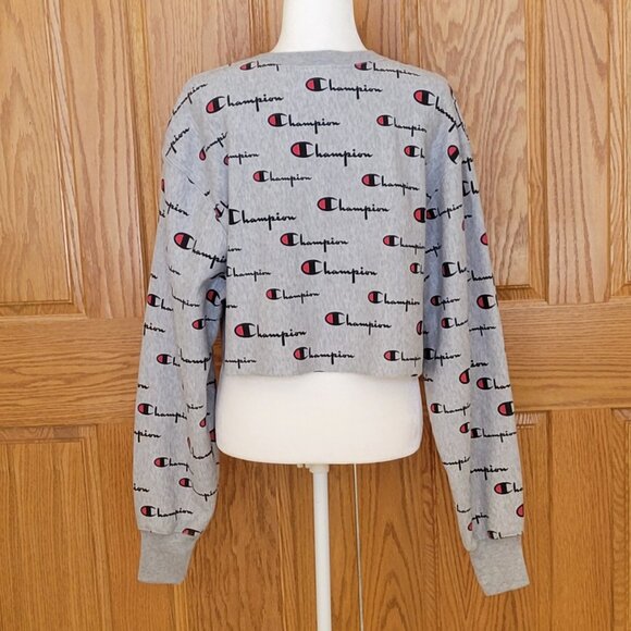 Champion Reverse Weave Oversized Cropped Sweatshirt All-Over Logo Design - Picture 6 of 15